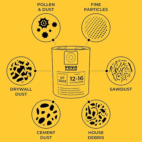 Miniatura 7 de VEVA Paquete de 10 bolsas de vacío SuperVac de alta calidad VF3502 compatibles con aspiradoras Ridgid de 12 a 16 galones para húmedo/seco