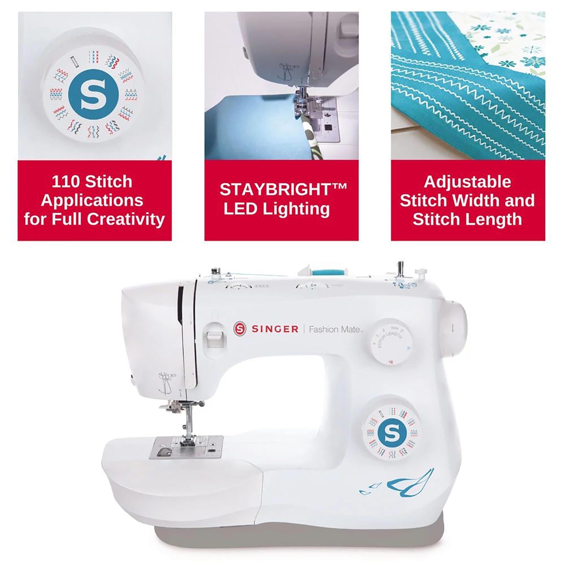 SINGER Fashion Mate™ 3342 Lightweight & Portable Sewing Machine with Accessory Kit | 32 Built-In Stitches, Free Arm, Full Metal frame, LED Light & 1-step Buttonhole | Great for Crafts & Mending