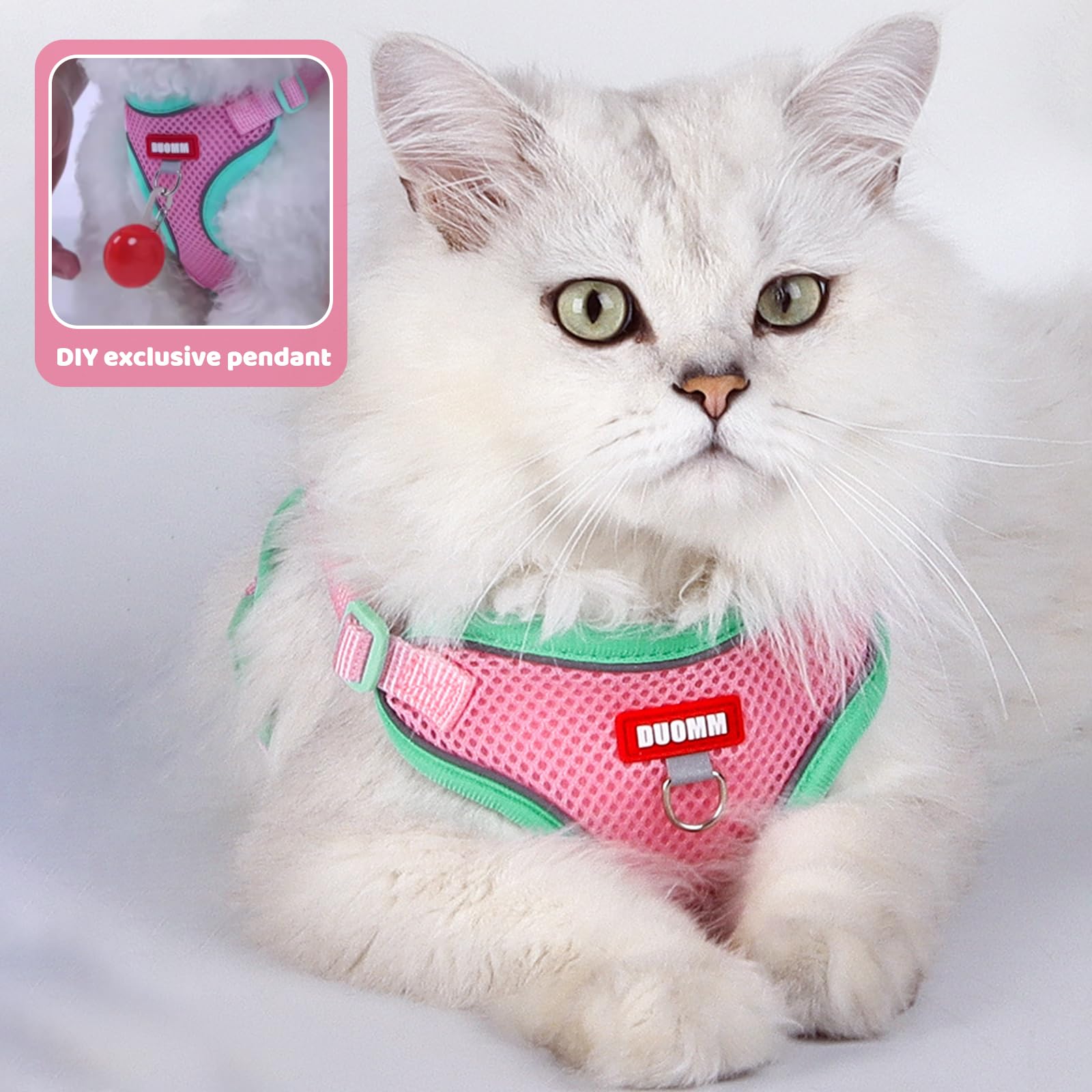 Harnais Chat avec Rétractables Laisse pour Chat, Reglable Harnais Chaton, et 3m Laisse Chat Rétractables, pour Chat Petit Chien Rose