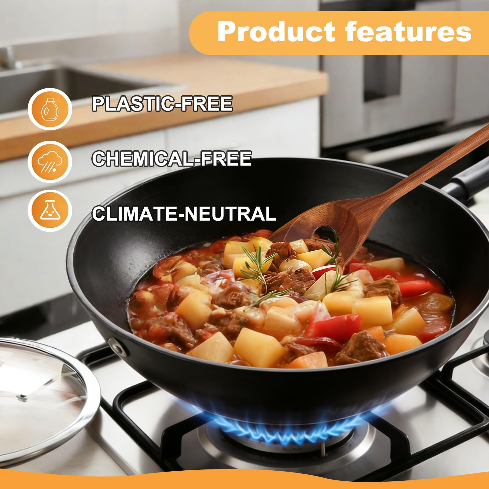Set 3 Utensili Da Cucina In Legno Di Acacia – Spatola, Cucchiaio Forato E Mestolo, Antiaderente, Leggeri E Naturali (18–46 G)