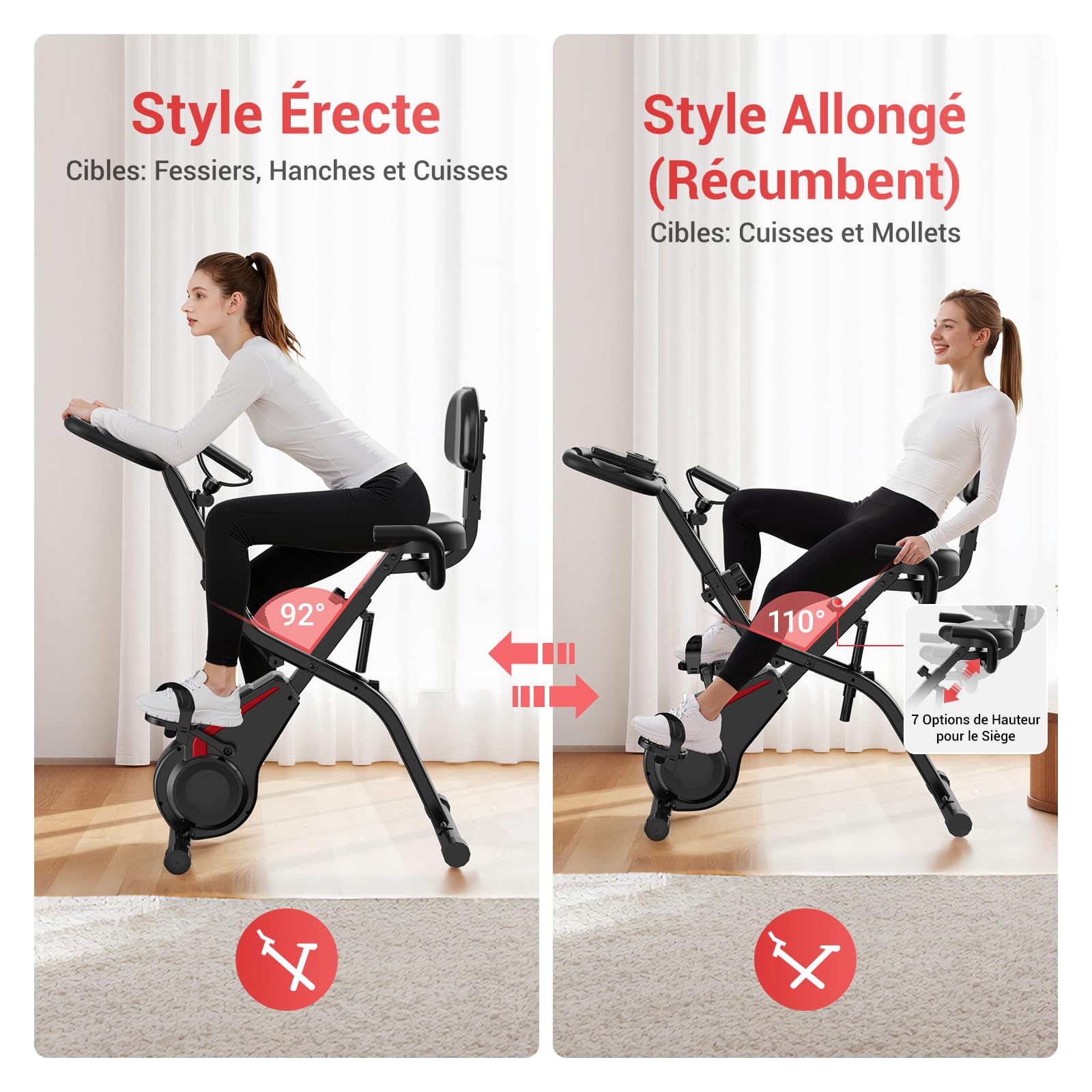 CURSOR velo d appartement pliable, 5-en-1 velo appartement pliable, équipé d'une résistance silencieuse à 16 niveaux. vélos d'appartement avec surveillance de la fréquence cardiaque et écran LED