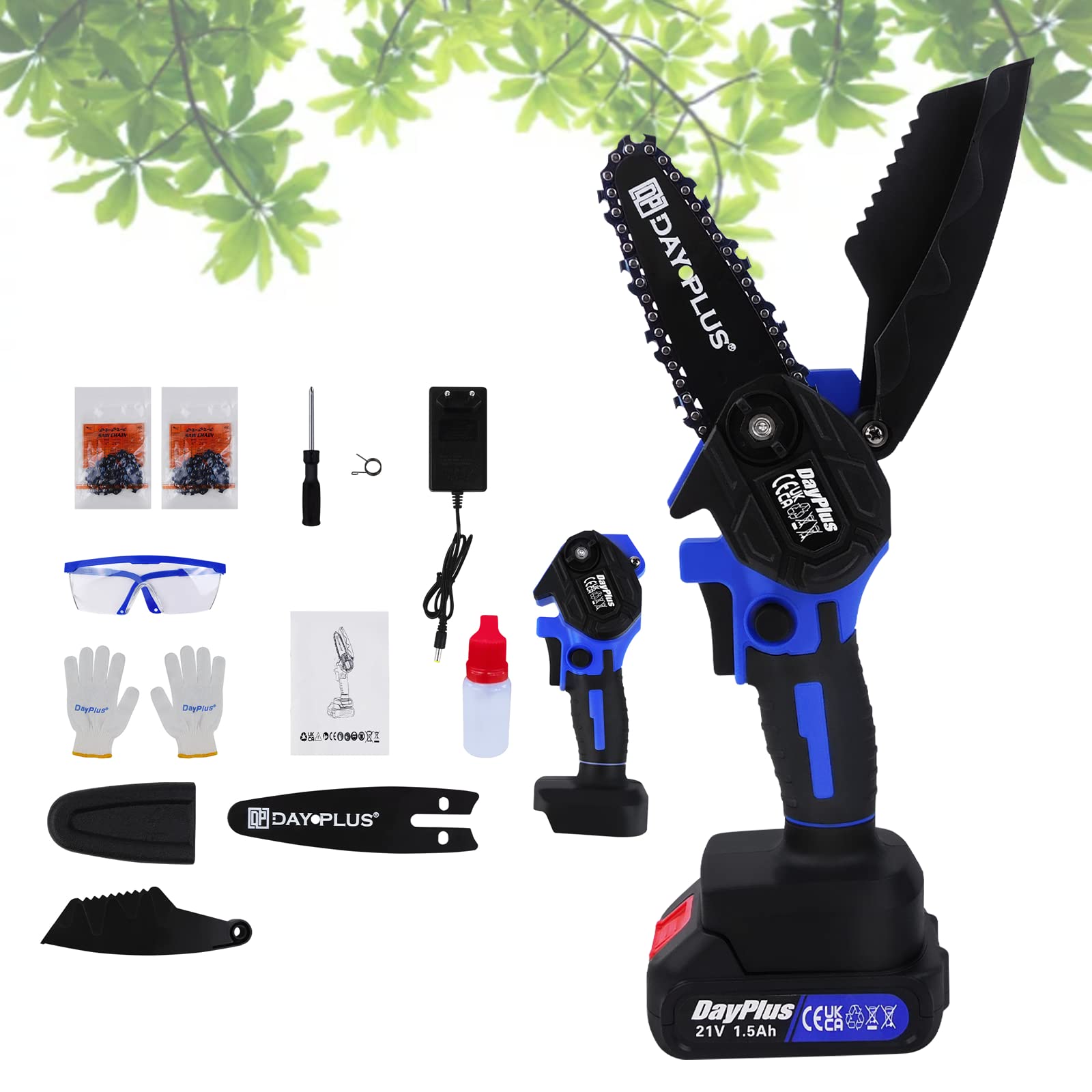 550W Powerful Handheld Chainsaw 4Inches Mini Chainsaw Cordless with 1500mAh Battery, Lightweight Electric Branch Cutter Tree Cutter for Pruning Trees Wood Cutting, Tool-Free Tensioning