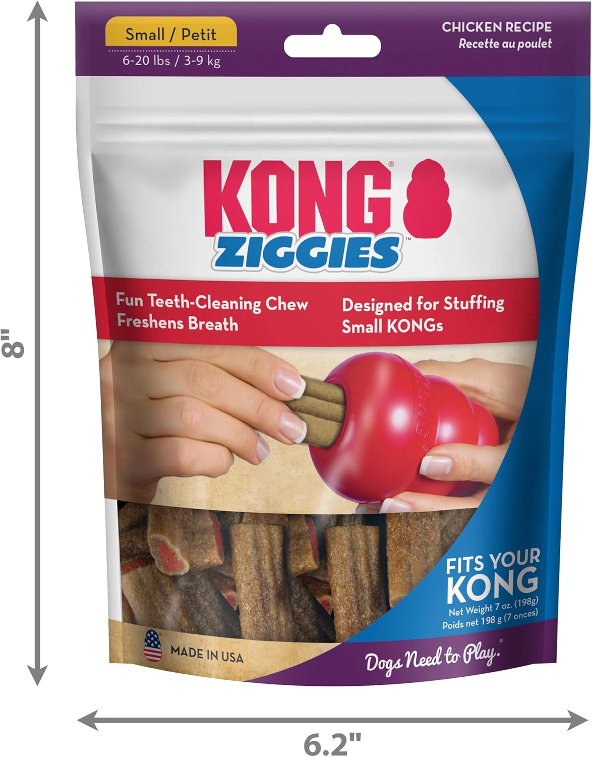 KONG - Ziggies Small 2 Pack - Teeth Cleaning Dog Treats Classic Rubber Toys - Chicken Flavor for Small Dogs (7 Ounce)
