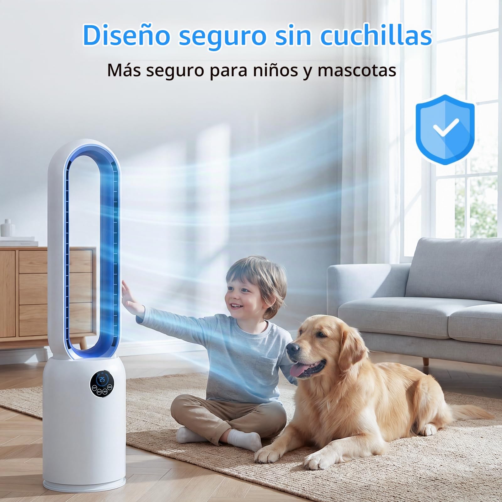 Ventilador de Torre sin Aspas, Ventilador Silencioso de 24 Velocità con purificador de aire HEPA, Timer 12 Ore, Oscillante a 90°, Display a LED y Control Remoto, Portátil, para Dormitorio