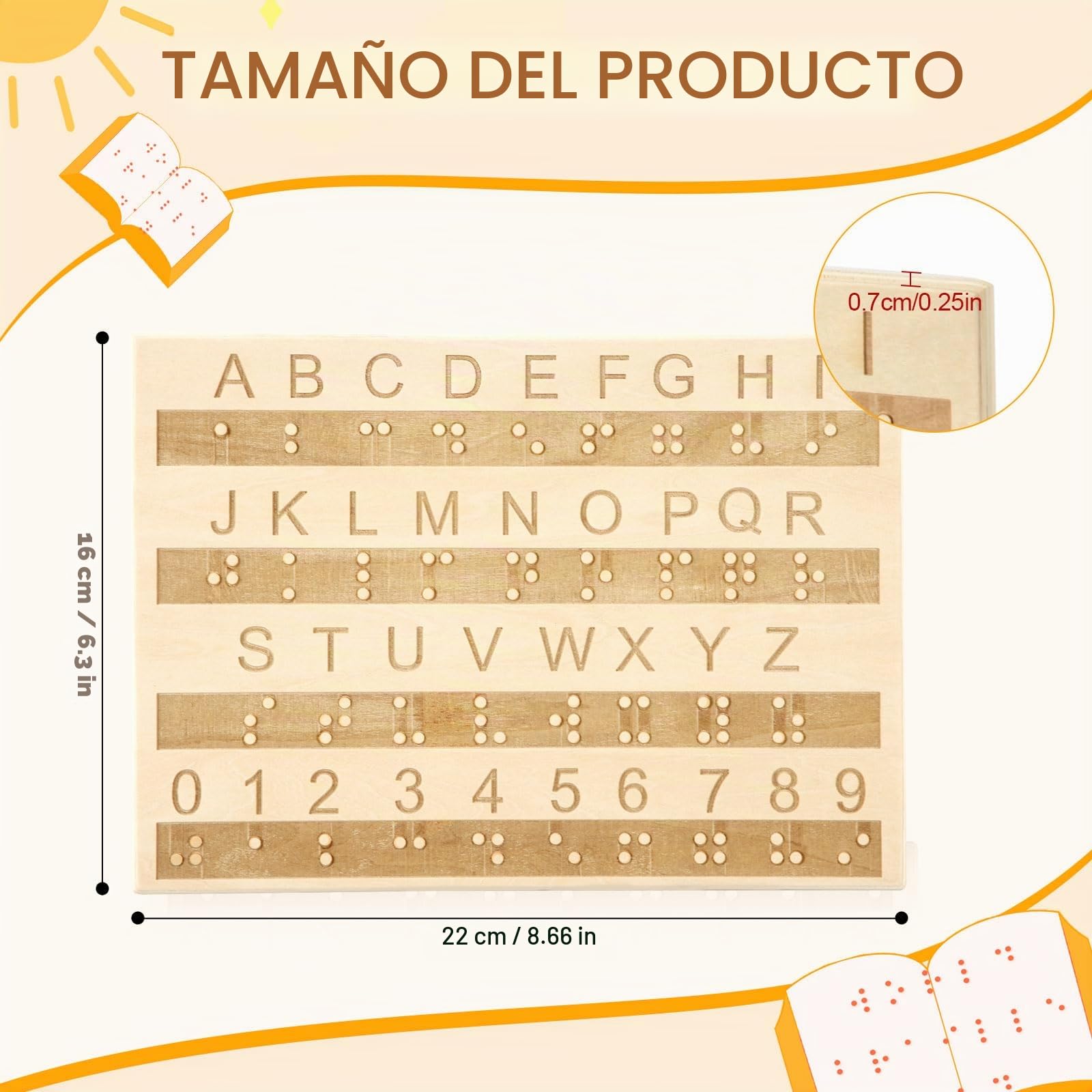 Tablero Alfabeto Braille Diapasón Madera Braille, Grabado Tablero Números Alfabeto Braille Herramientas Educativas Montessori Juego Sala Escape Enseñanza Adecuado Personas Discapacidad Visual