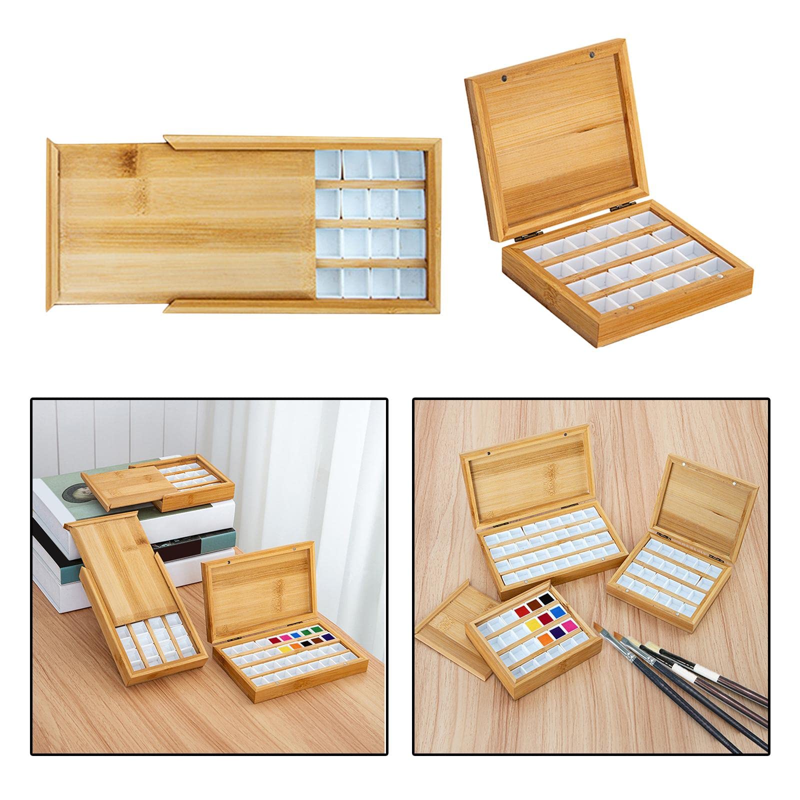 Paleta akwarelowa Paleta Drewniana paleta farb Olejnych z pokrywką Pusty pojemnik dla malarzy podróżnych (Kolor: 36 s Wysuwana)