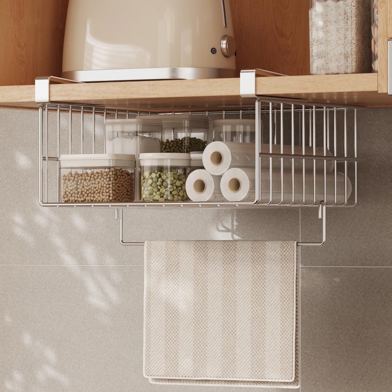 Cestas Colgantes De Alambre,Cesta De Metal para Colgar Debajo,Cestas Colgantes para Estantes,Sin Taladrar,FáCil InstalacióN,para Cocina,Despensa,Armario,EstanteríA,Escritori