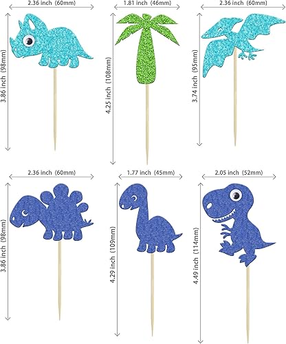 Miniatura 8 de 24 adornos de dinosaurio para cupcakes con purpurina verde, lindos adornos para baby shower, dinosaurios, cupcakes para dinosaurios, suministros de