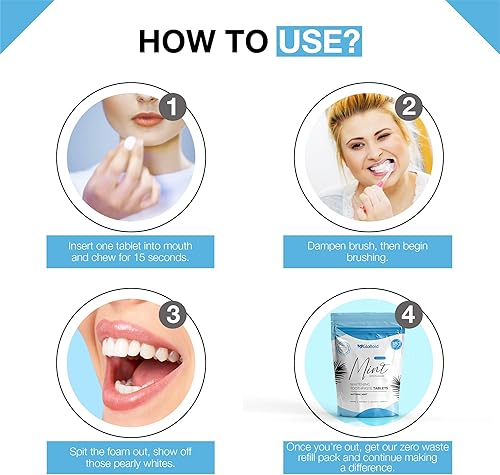 Miniatura 3 de GloBoid Pastillas de pasta de dientes con flúor de 3 meses, sin residuos, ecológicas y sin plástico, pastillas de pasta de dientes, perfectas para