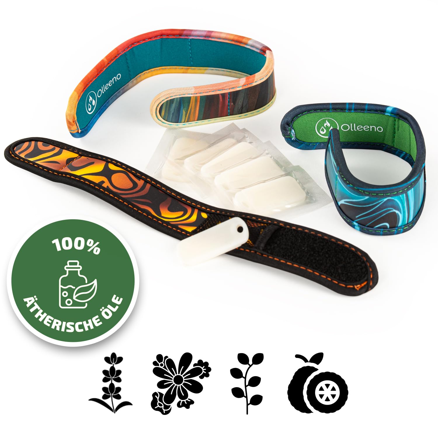 Olleeno® Mückenschutz Armband Moskito Insektenschutz Armbänder für Outdoor Camping Wandern Sport Anti Mückenarmband Neopren mit verstellbarem Klettverschluß (3 Stück + 6 Nachfüll-Pellets)