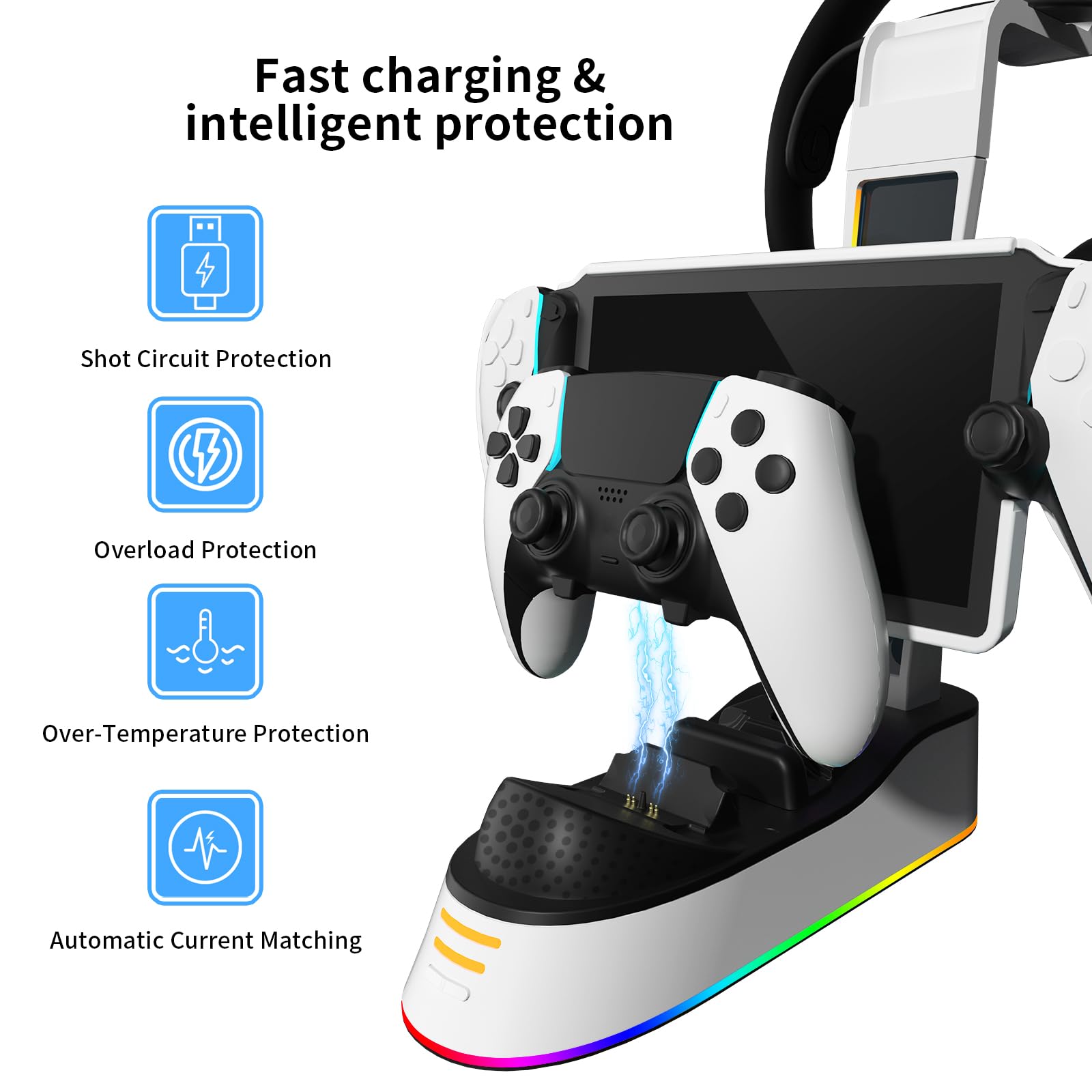 BeisDirect Dock di ricarica per PlayStation Portal Console di gioco Dock Station di ricarica per PS5 Caricatore maniglia con supporto per cuffie, supporto per caricabatterie per PS Portal