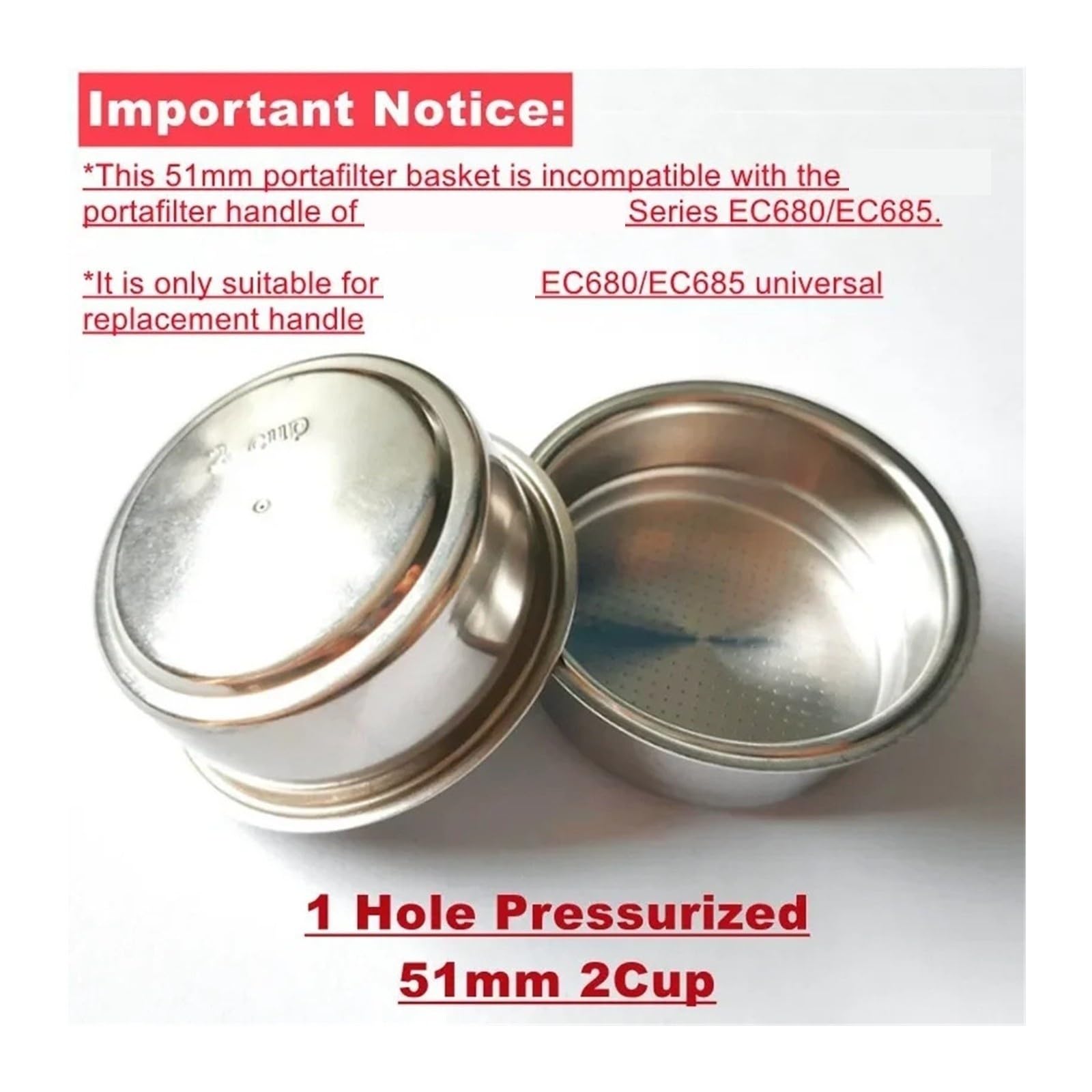 Porte-filtre sans fond de 51 mm, compatible avec Delonghi, EC680 EC685