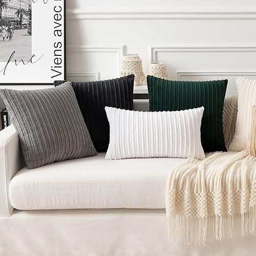 Miniatura 732 de UGASA - Juego de 2 fundas de almohada de terciopelo a rayas, funda decorativa para cojín con cremallera oculta para el hogar, sofá, dormitorio,