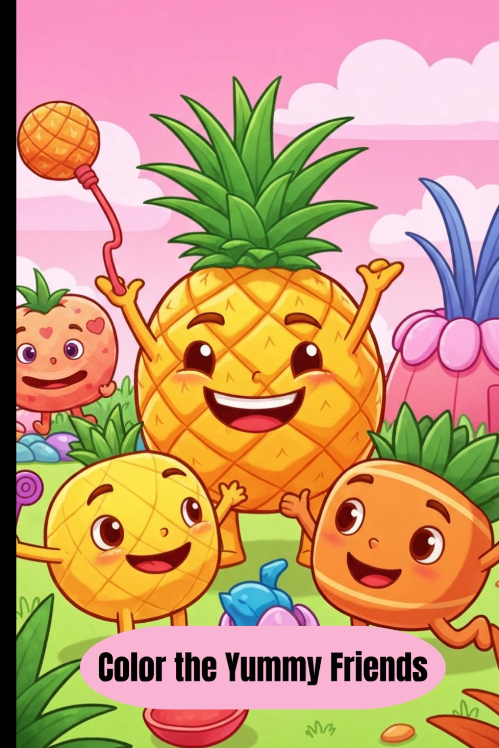 Cute the yummy food Characters Coloring Book for Kids: Fun and Easy Coloring Pages of Smiling Pizza, Donuts, Fruits and Yummy Food Friends for Boys and Girls Ages 4-8