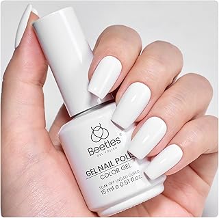 Beetles White Gel Nail Polish,15ml French UV Nail Polish Soak Off Nail Art Manicure Salon DIY Design Home Snowdrop Gift for Woman Colorful Bottle Gel