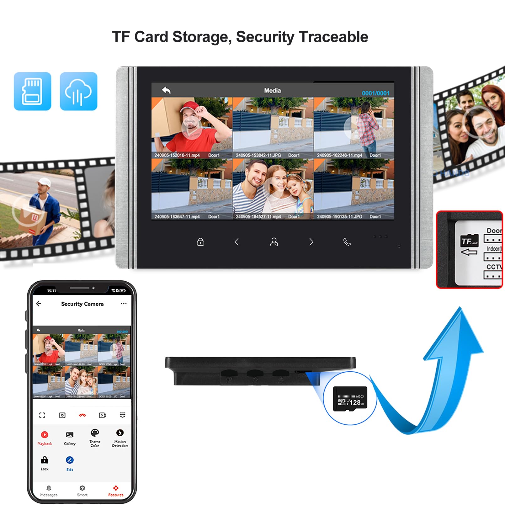 4fili 7" Sistema Videocitofonico AHD 1080P, Campanello con Cavo e 10 Suonerie,Dispositivo Esterno Impermeabile IP65 con Visione Notturna a IR, Sblocco Tramite Monitor
