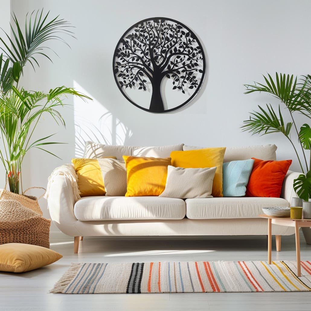Kobolo Wandbild Wanddeko Metallbild LIVING Metall rund 60 cm Schwarz