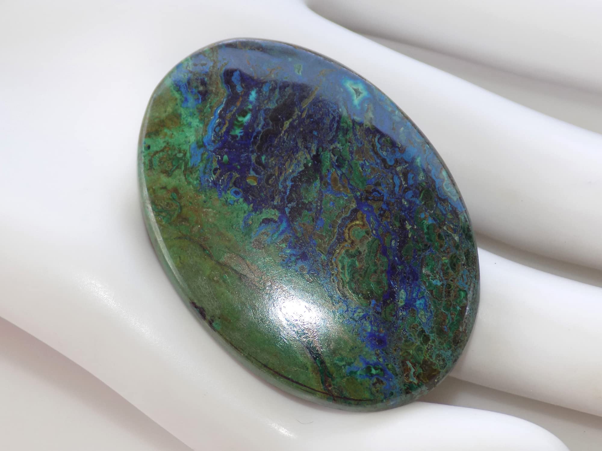 Zielony niebieski azuryt kamień szlachetny, naturalny rzadki kaboszon azurytowy, 55 karatów. owalny kształt 41 x 29 x 5 mm OCN-591, 41x29x5mm, kamień szlachetny, azurit