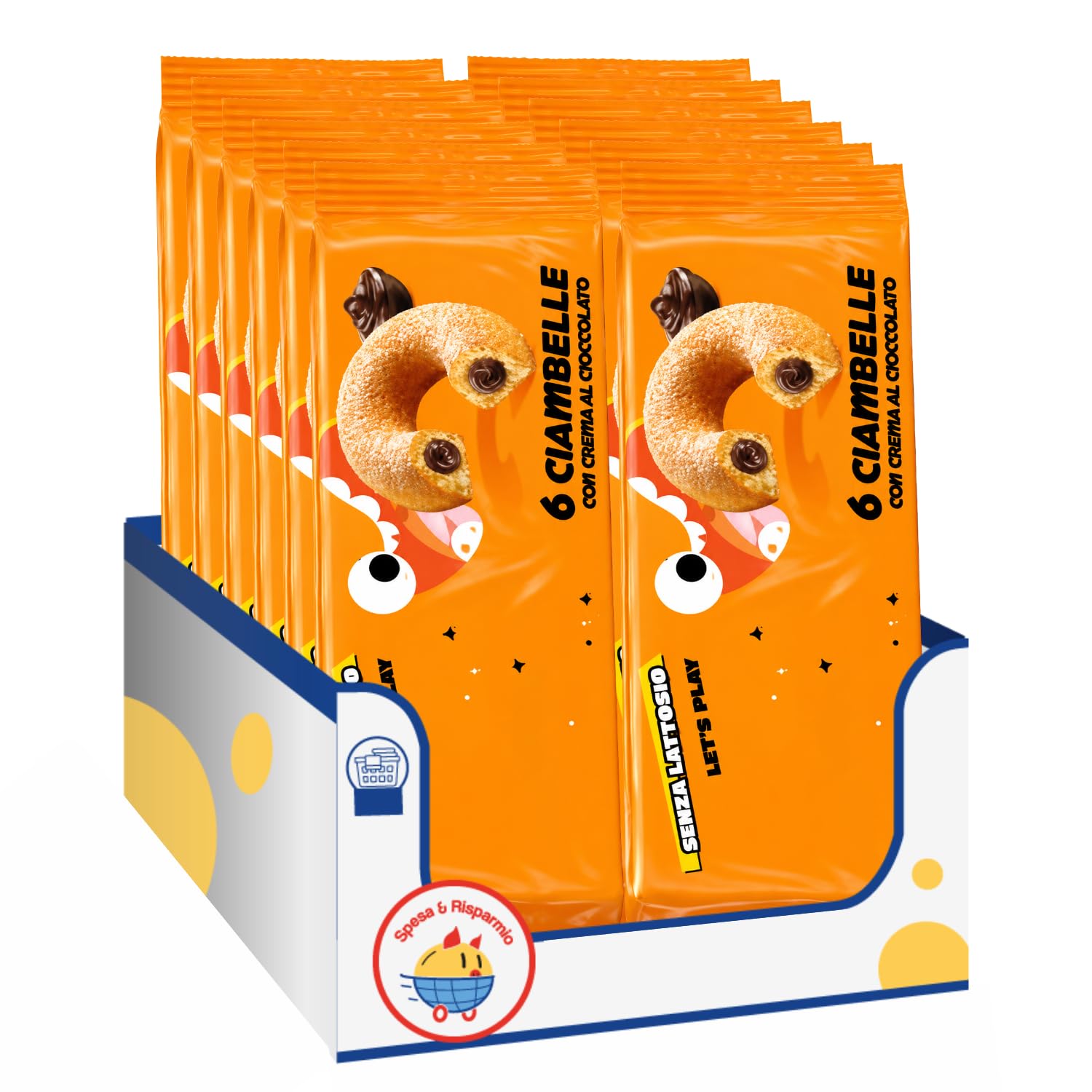 Ciambelle con Crema al Cioccolato Senza Lattosio, 300 g, 6 Ciambelle Soffici Ideali per Colazione e Merenda, Snack Dolce, Confezione Multipla da 4/8/12 Pezzi (12 PEZZI)