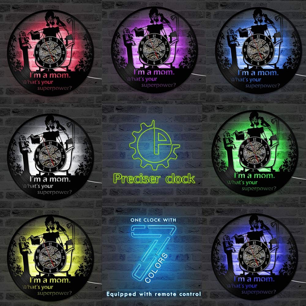 ELD 30 cm Happy Mother's Day LED zegar płyta winylowa dekoracja ścienna okrągły pusty kreatywny unikalny wiszący zegar najlepszy prezent dla naszej super mamy dzień dziecka prezent sztuka ściana