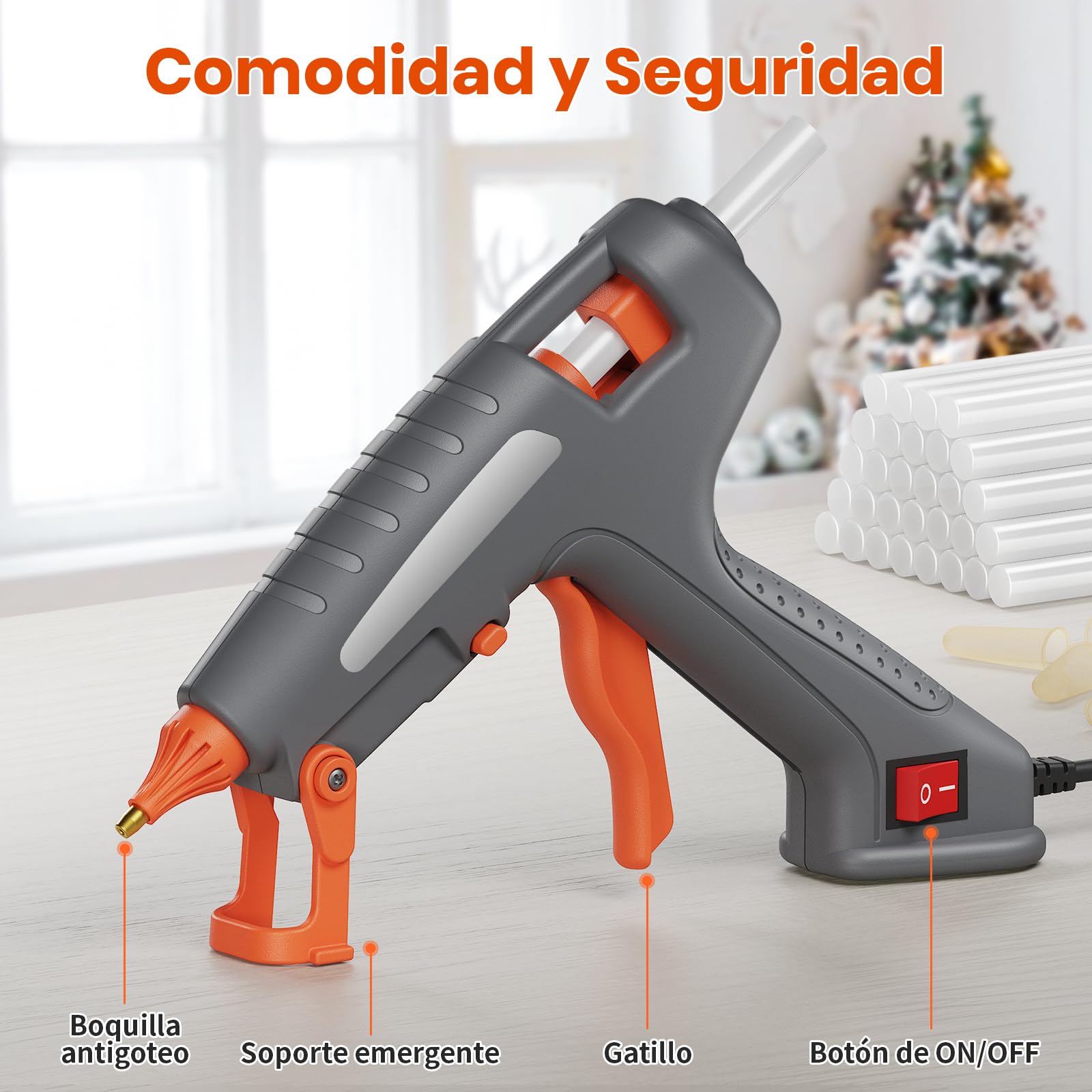 Pistola de Silicona Caliente, 200W Pistola Pegamento Profesional, 60s Calentamiento Rápido, On/Off, Con 30pcs 11x150mm Barra de Pegamento & Bolso de Mano, Pistola Cola Quente Adecuada Uso Casero, DIY