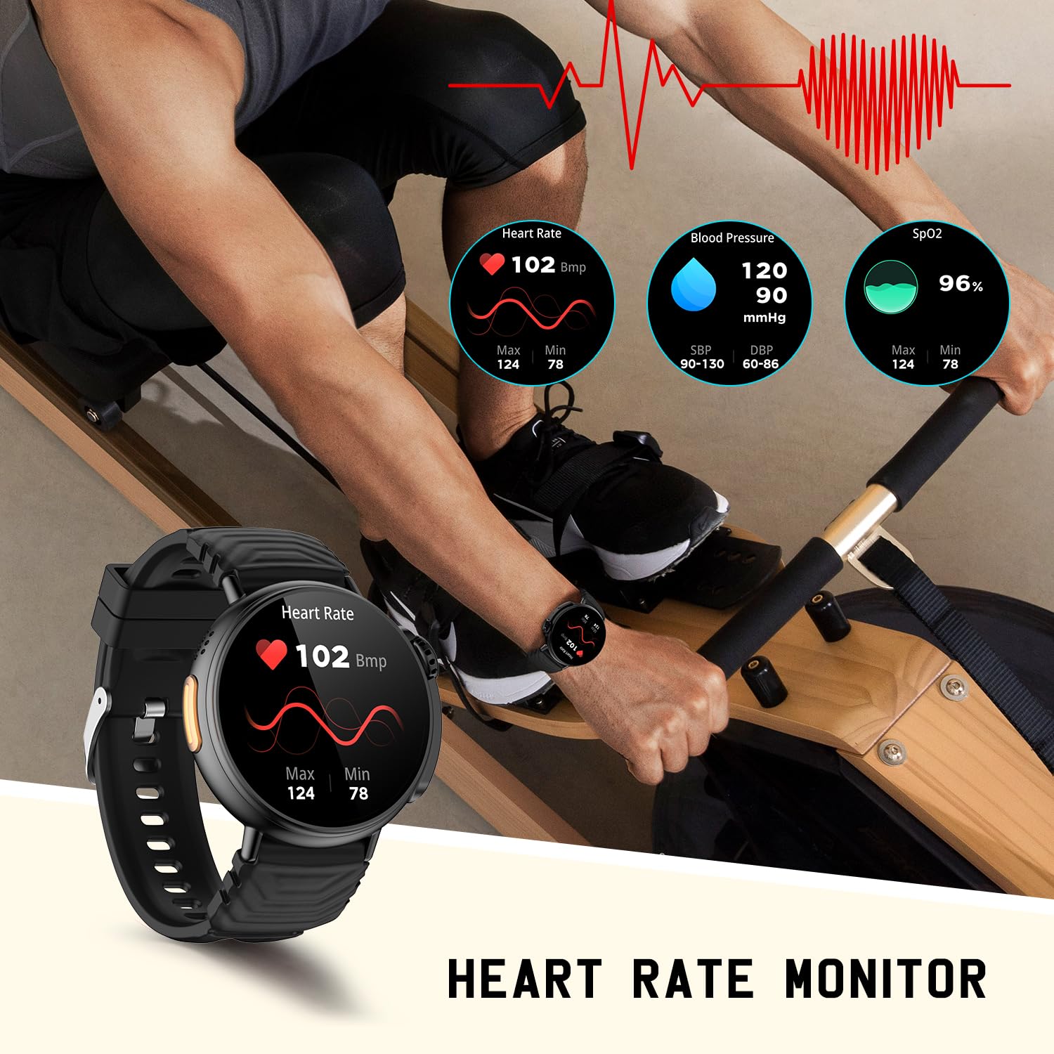 Smartwatch Uomo Ultra 1.52” HD rotondo con chiamate e Risposta ,lettore musicale, tracker di attività impermeabile,Sonno, Orologio Intelligente Fitness con 120 modalità sportive per IOS Android