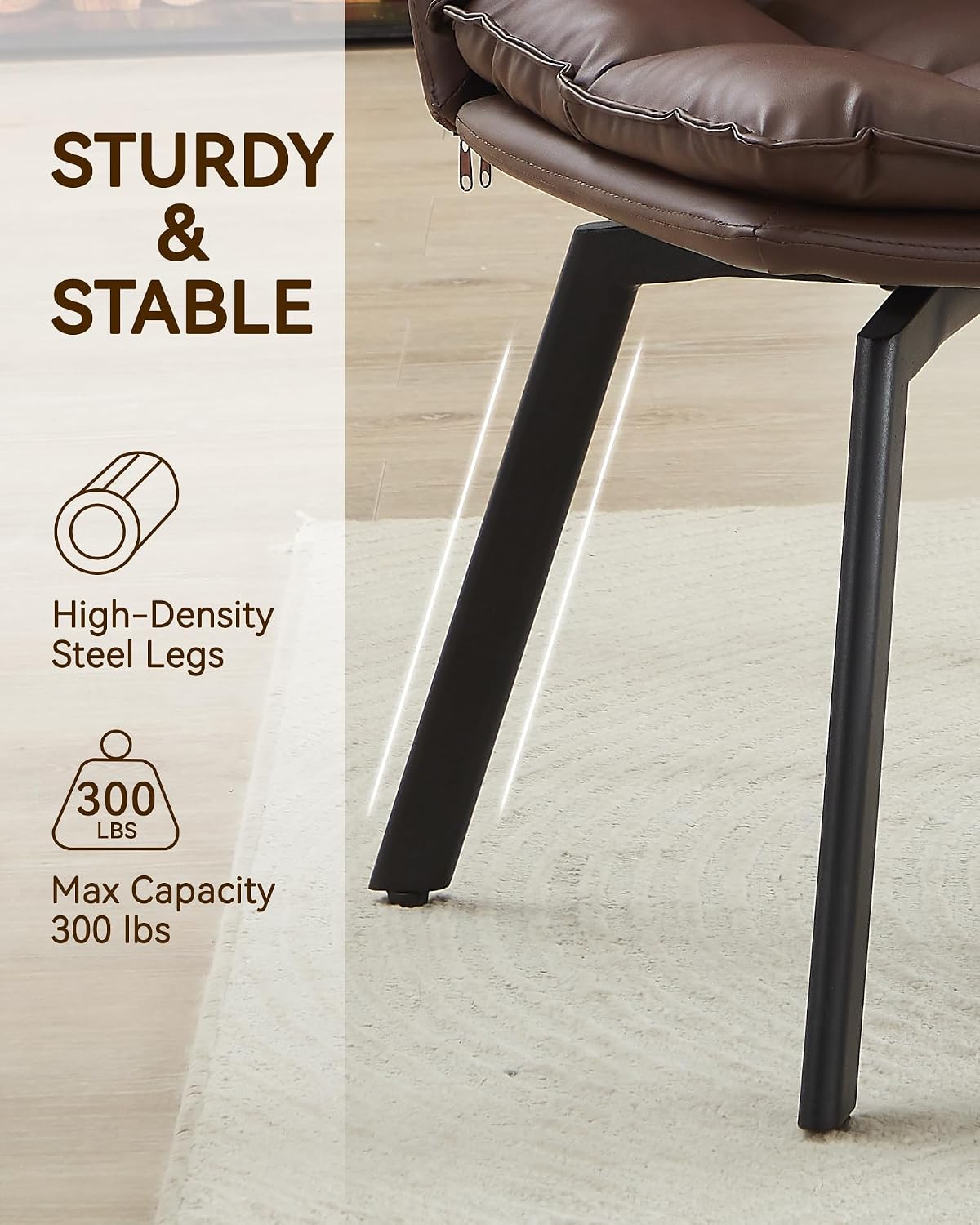 BedsPick 360° Swivel Dining Chair Set of 2 - Faux Leather Upholstered Kitchen Chair, Mid Century Modern Dining Room Chair with Metal Legs for Kithcen/Living Room/Reception/Office, Brown