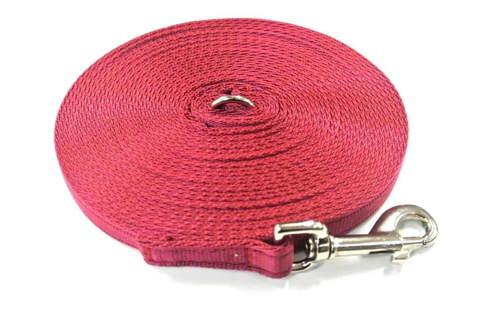 20ft Dog Training Lead 6 Metre Leash Horse Lunge Line Tracking Recall Obedience In Cushion Webbing (Burgundy, 25mm)