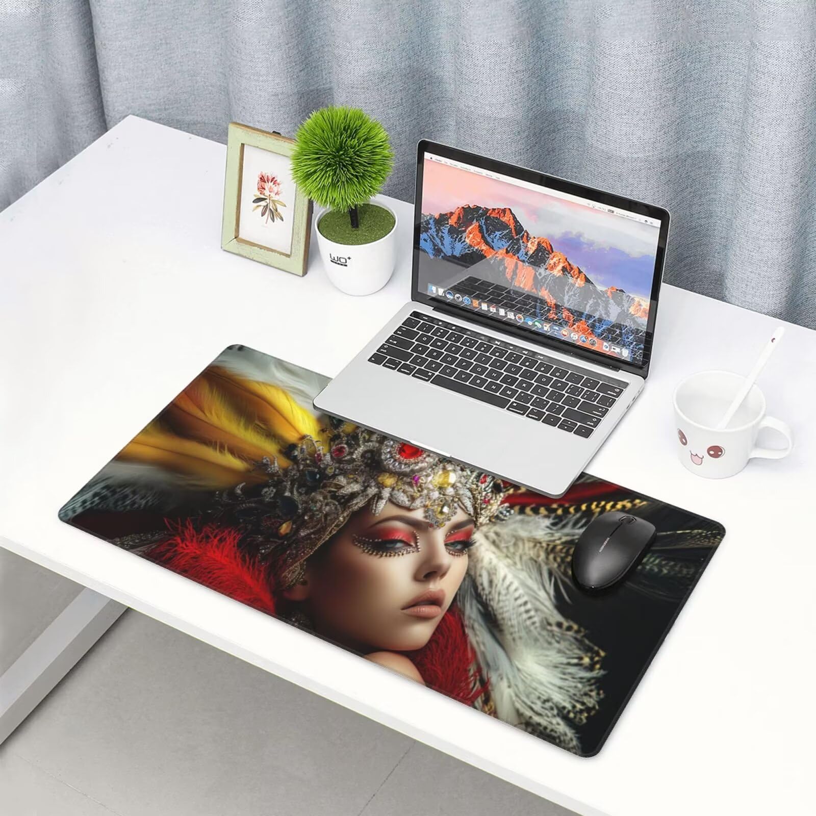 Podkładka pod mysz z piór XXL Damska mata na biurko 1600 x 800 x 3 mm zmywalna podkładka do gier na laptopa, z antypoślizgową gumową podstawą do gier, PC, pracowników biurowych Y1499