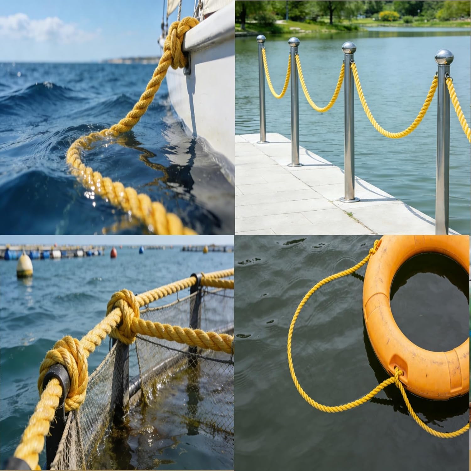 1/4 Inch 400FT Yellow Twisted Polypropylene Rope, Heavy Duty Poly Ropes for Marine Use, Resistant to Oil, High Visibility, Tensile Strength Lightweight