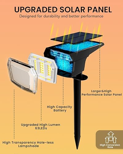 Miniatura 8 de Luces solares para exteriores IP65 impermeables, 63 focos LED Soalr, paquete de 6 luces solares para exteriores, exteriores, patio, luces de