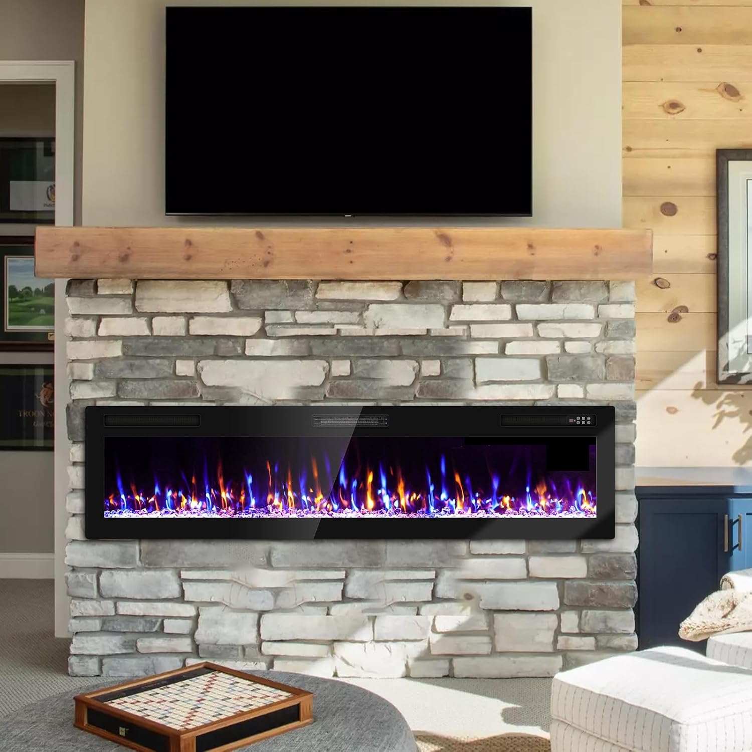 BREEZEHEAT Electric Fireplace 72" Pro Crystal-Fireplace Inserts Ultra Thin-ETL Certified,Recessed Wall Mounted,Fit for 2 x 4 and 2 x 6 Stud, Remote & Touch Control, 750W/1500W (900 Sq.Ft), Timer