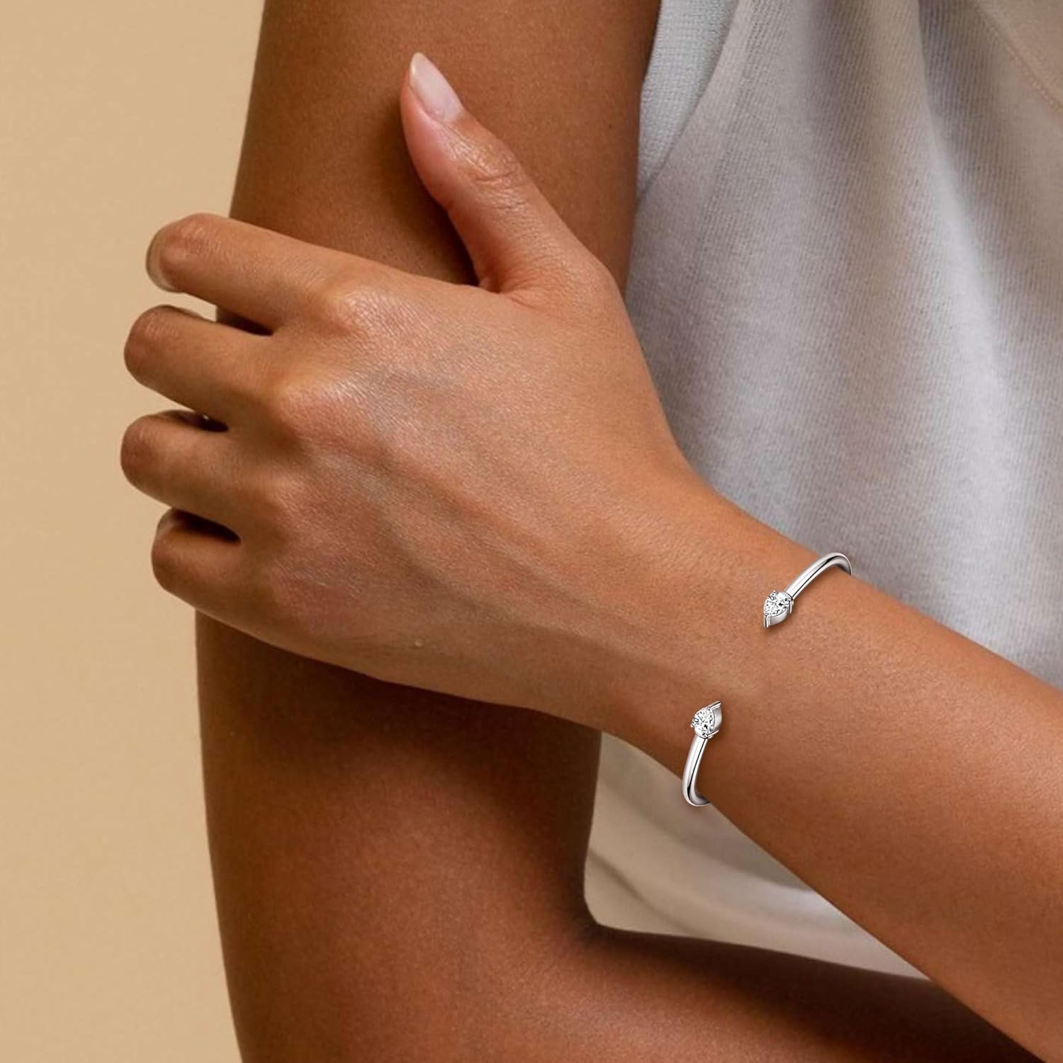 Pear Moissanite Cuff Bangle for Women, 1.6cttw D Color 5x7mm Pear Cut Moissanite, 925 Sterling Silver Dainty Bridal Cuff Bracelet, Fashion Wedding Jewelry for Her