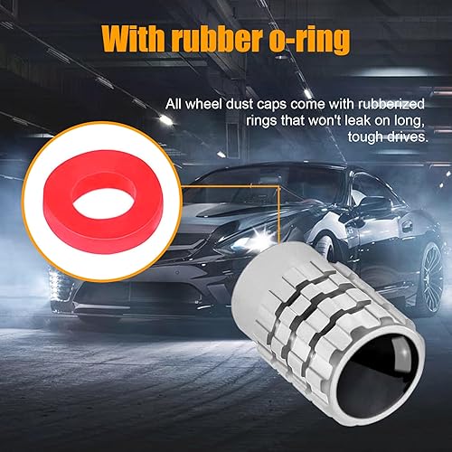 Miniatura 9 de Dickno 4 tapas para vástago de válvula de neumático, a prueba de fugas, cubiertas de vástago de válvula de aire de neumático de automóvil con anillo