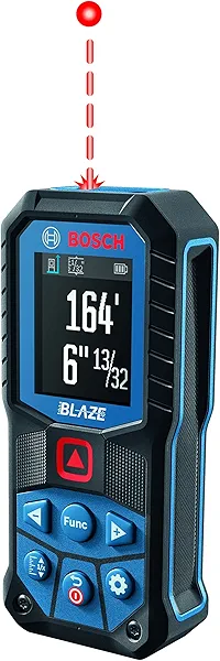 BOSCH GLM165-22 165 Ft Blaze Laser Distance Measure, Includes 2 AA Batteries, Belt Clip, & Pouch