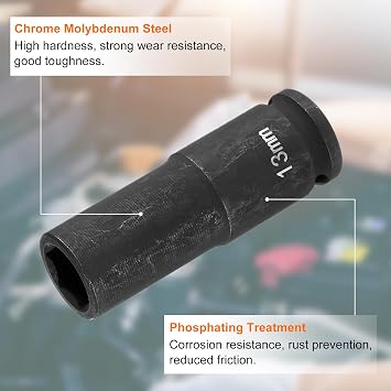 sourcing map Deep Impact Socket 3/8 Square Drive by 13mm Metric, Black
