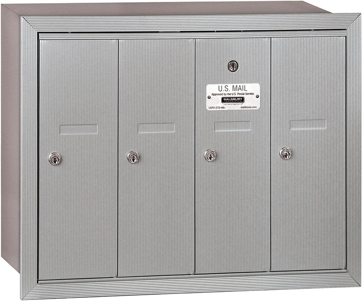 Salsbury Industries 3504ARP Recessed Mounted Vertical Mailbox with Master Commercial Lock, Private Access and 4 Doors, Aluminum