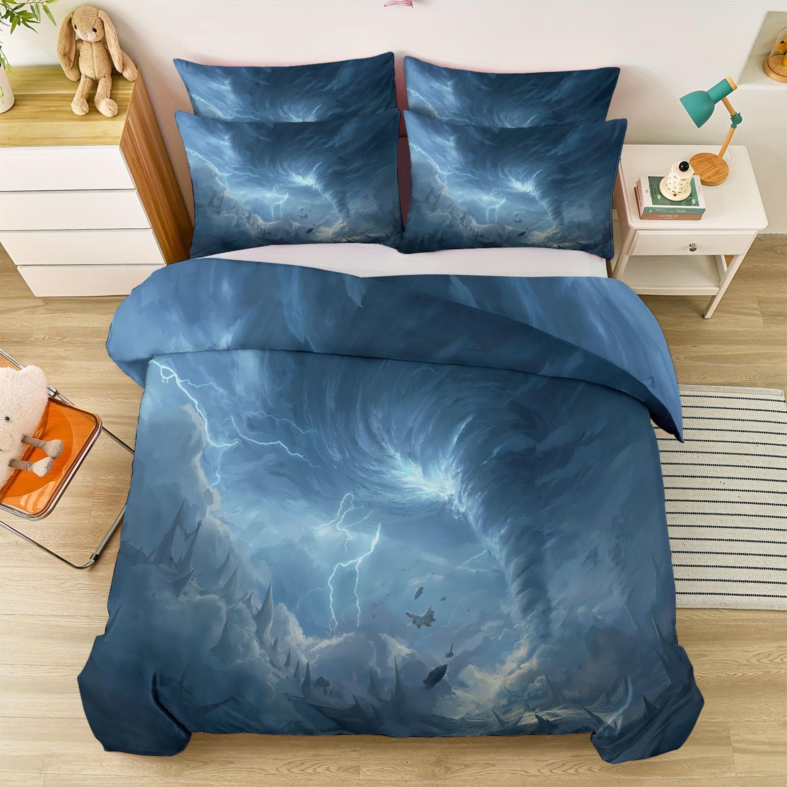 Linge de Lit 220 x 240 cm pour Chambre Principale Ambiance Tempête Bleue