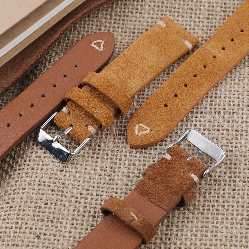 Vintage Wildleder Leder Watchband Braun Beige 20mm 22mm Uhrengurt Retro Weiches Armband Austausch