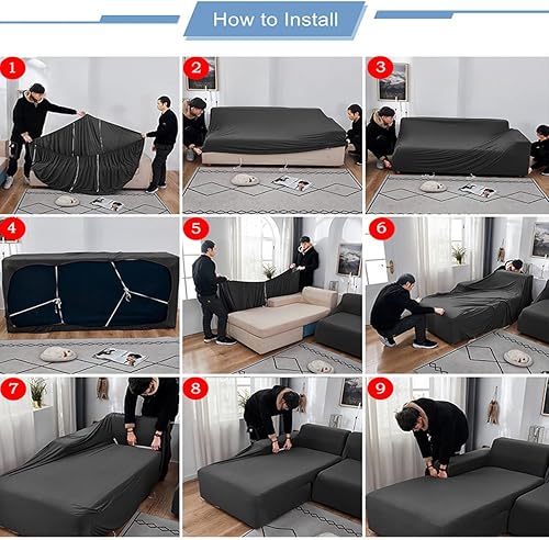 Miniatura 7 de Fundas de sofá seccional, 1 pieza, fundas de sofá en forma de L, fundas suaves para muebles, fundas de tela de poliéster elásticas para sofá de 3