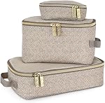 Itzy Ritzy Packing Cubes For Travel – Set of 3 Packing Cubes or Travel Organizers; Each Travel Cube Features a Mesh Top, Double Zippers and a Fabric Handle (Taupe)