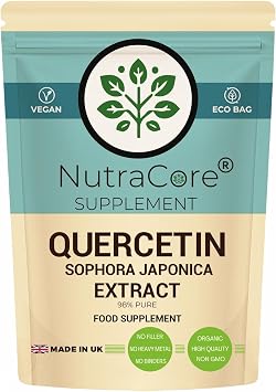 Quercetin Extract 550mg Capsules   98% Pure Quercetin from Sophora Japonica, Vegan Capsules, No Fillers, No Heavy Metals, Made in UK-NutraCore 90