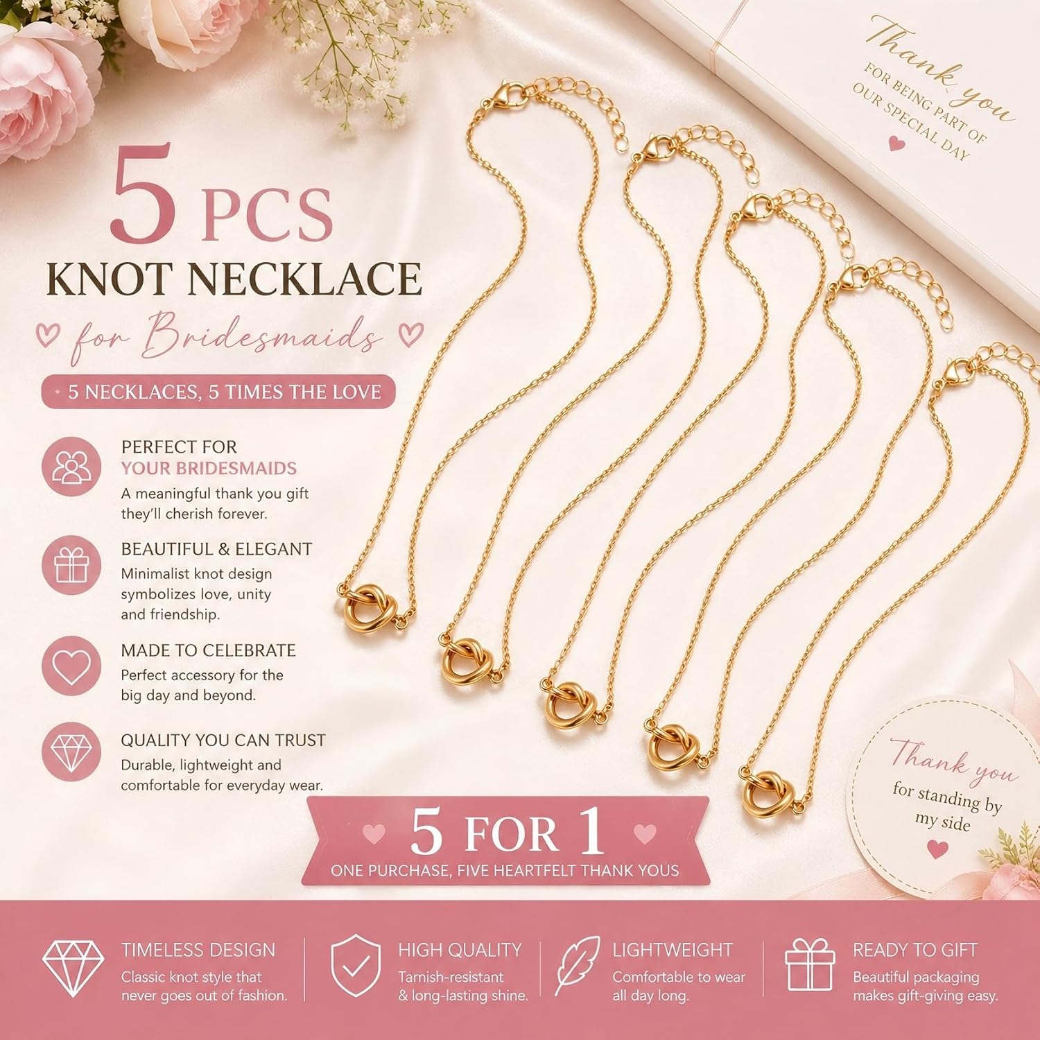 Ukodnus Tie the Knot Necklace, Bridesmaid Proposal Knot Pendant, I Can't Tie the Knot Without You Gift, Bridal Party Jewelry for Bridesmaids & Maid of Honor, Wedding Love Knots Necklace
