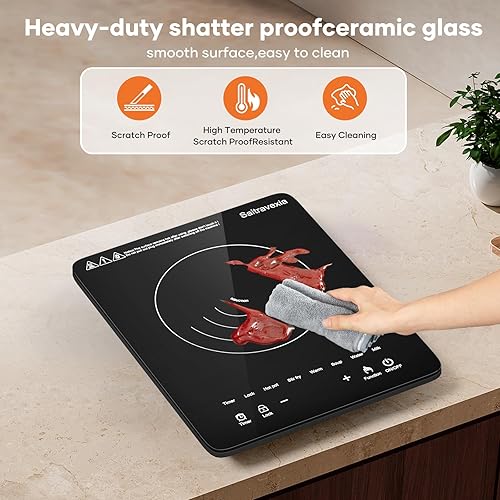 Miniatura 7 de Placa de inducción portátil, quemador de inducción de 1200 W con 8 niveles de potencia, enchufe de salida de 110 V con superficie de vidrio,