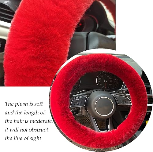 Miniatura 9 de ZYNQACC Juego de 4 fundas esponjosas para volante con funda para freno de mano, funda para palanca de cambios y llavero de felpa de lana sintética