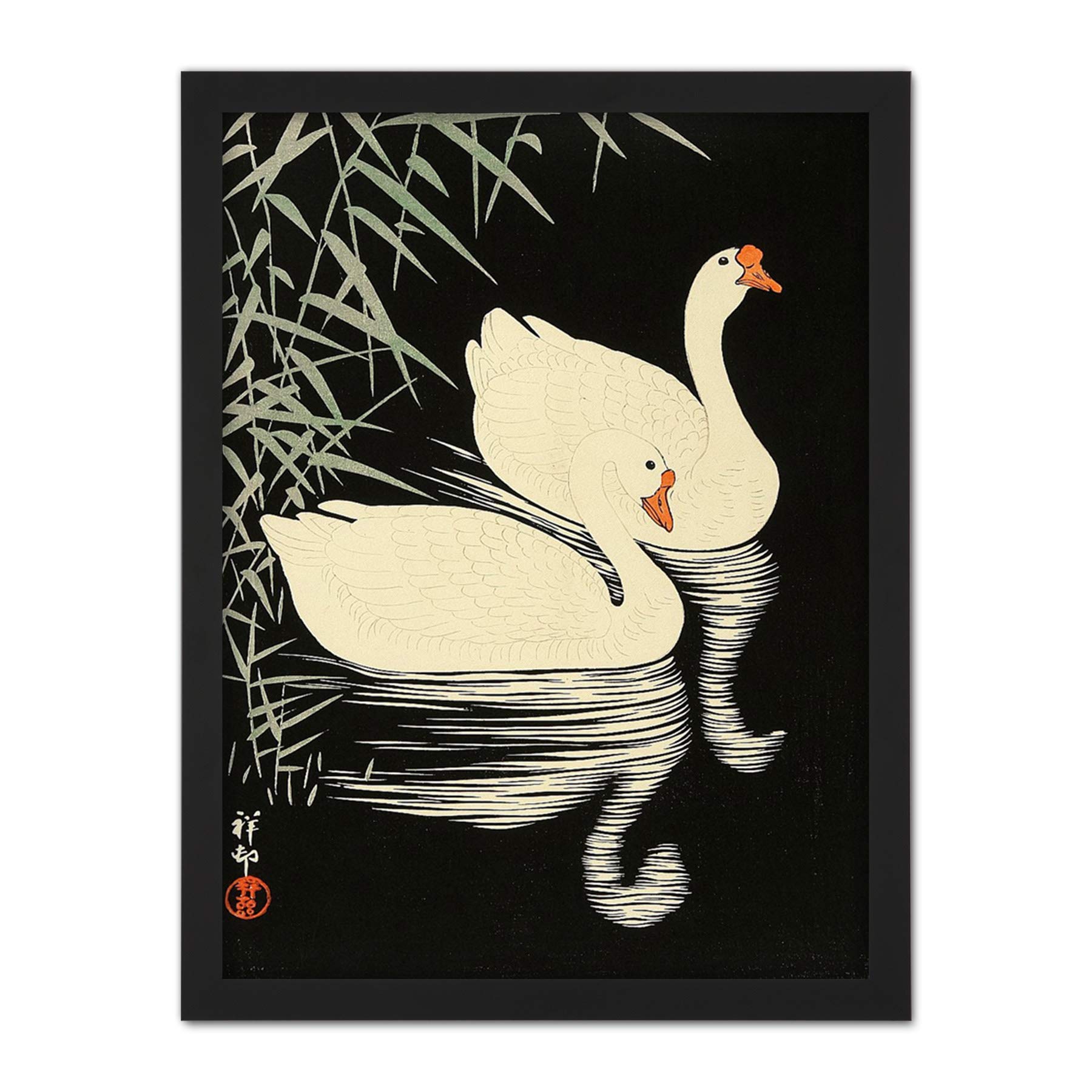 Wee Blue Coo Ohara Koson Swans Artwork Framed Wall Art Print 18X24 Inch