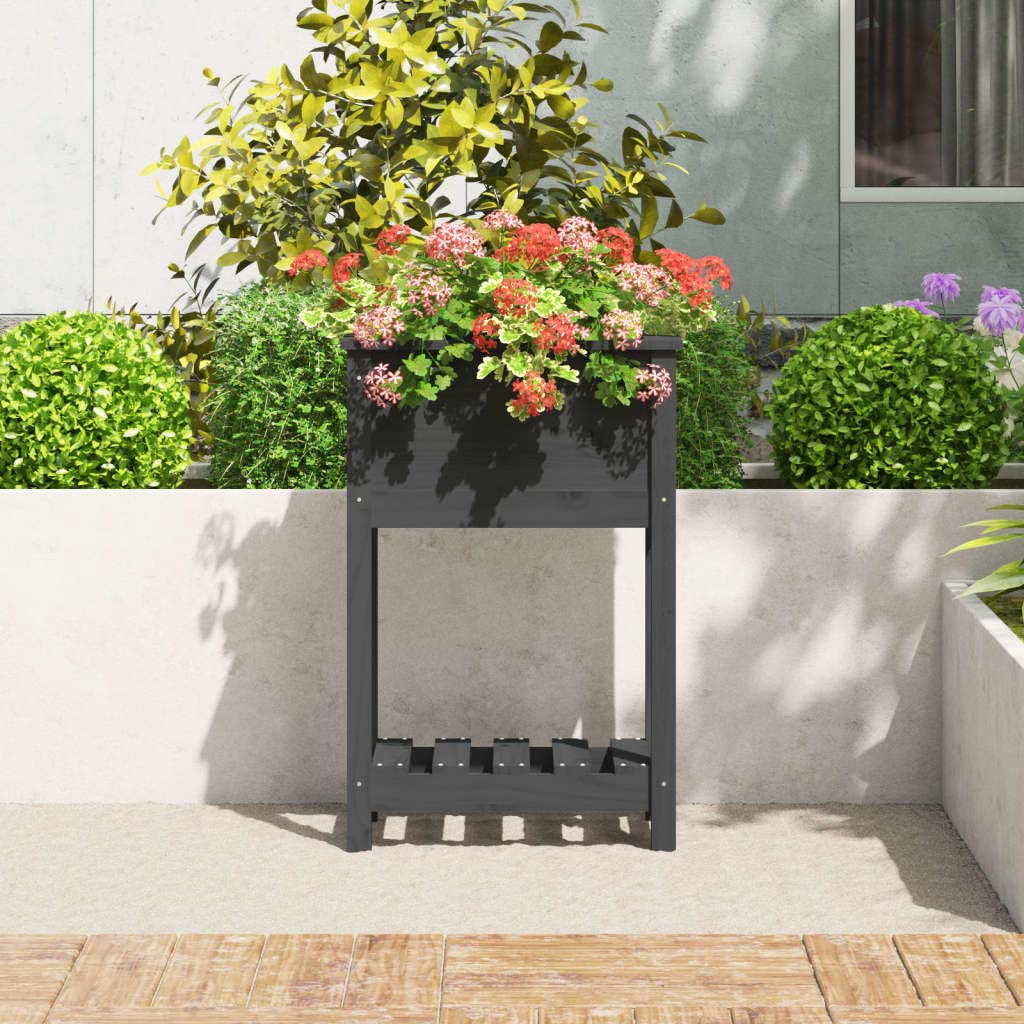 Hothingwell Blumenkasten mit Regal, Grau, 54 x 34,5 x 81 cm, Massivholz