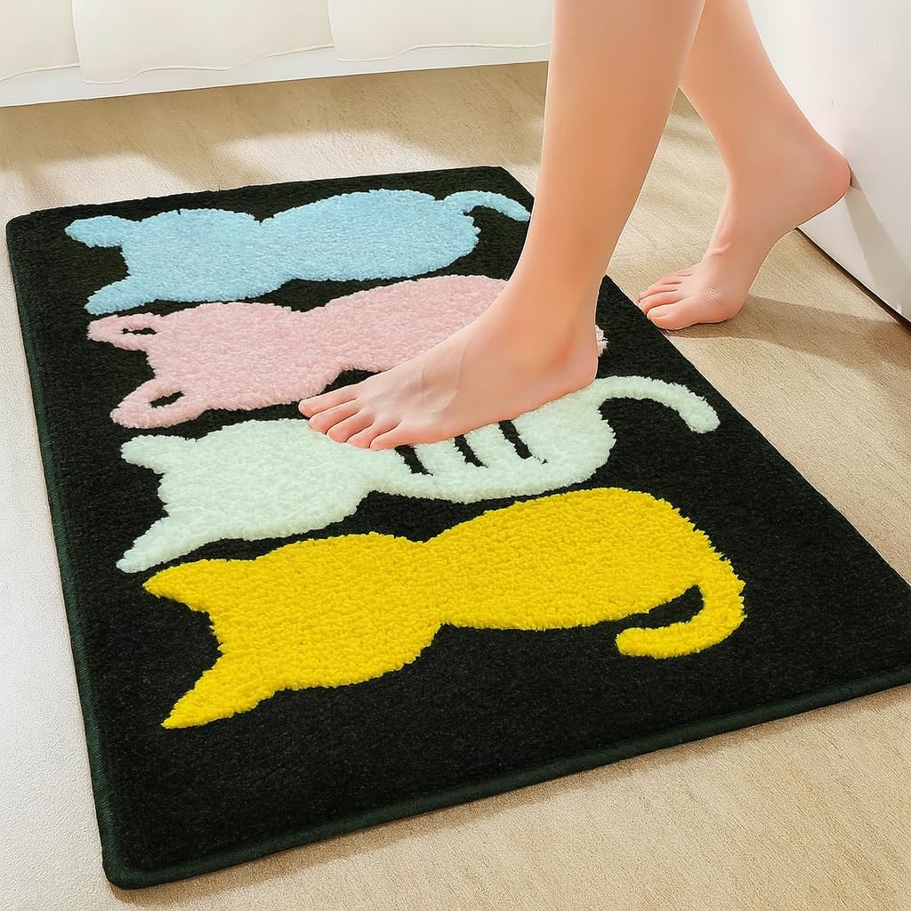 Roseate Cat Super Soft (40x60 cm) Microfiber 2000 GSM Bath Mat Super Absorbent Anti-Skid Door Mats for Home/Bathroom/Bedroom/Kitchen/Floor Mat (Multicolor) Pack of 1
