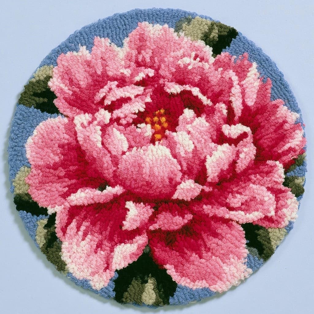 AMBATTERY Rug Making Kit for Adults,Round Latch Hook Rug Kit,Peony Flowers