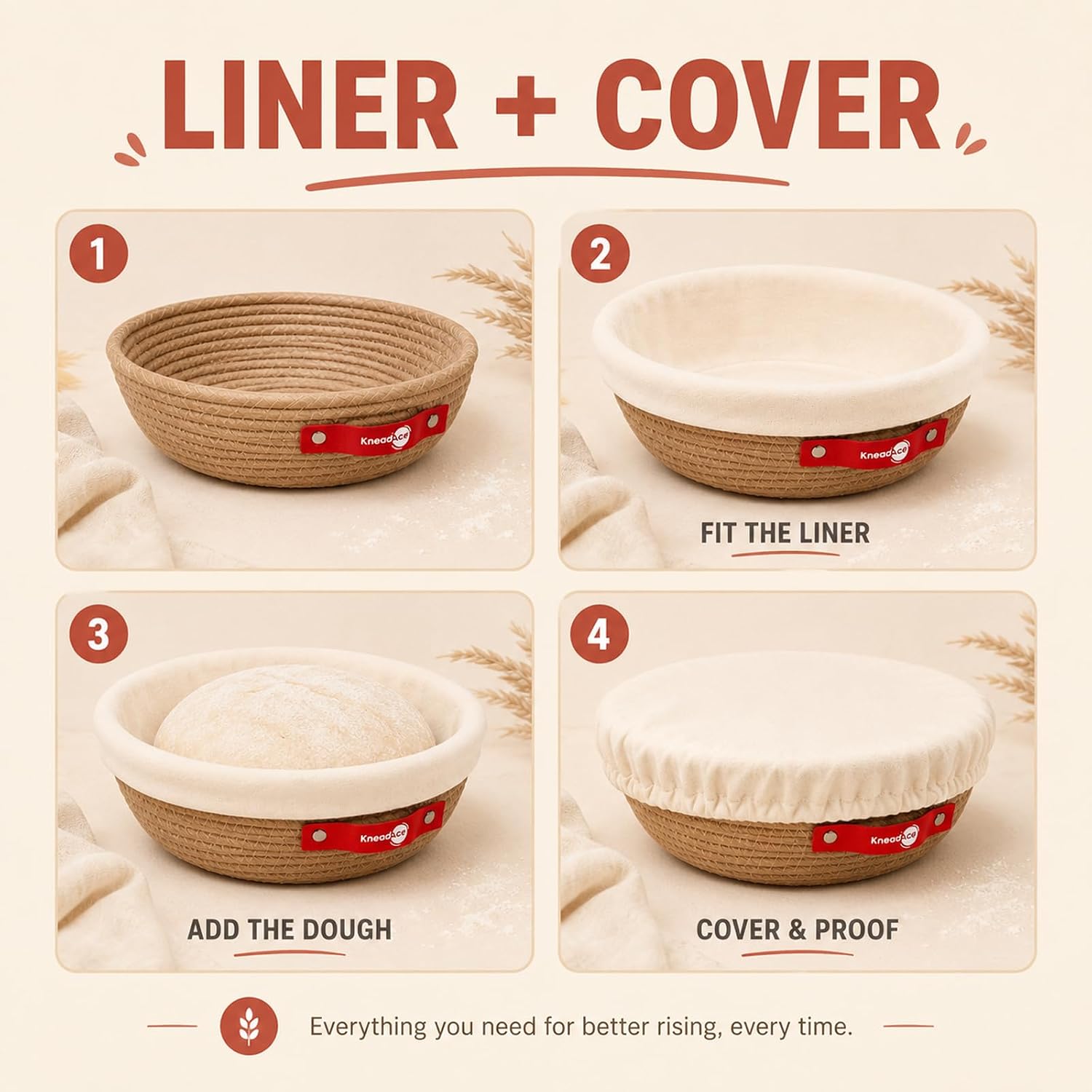 HCSS Cotton Rope Banneton Bread Proofing Basket Set, 10" Oval & 9" Round Bread Baskets with Liners & Covers for Artisan Bread Baking, Sourdough Bread Baking Supplies